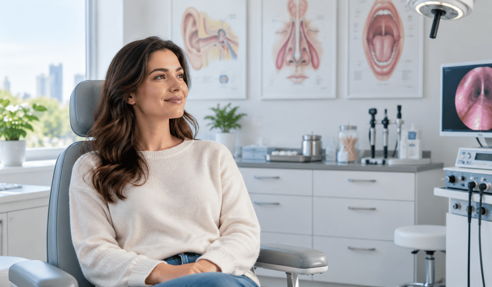 A patient in an ENT consultation room